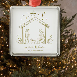 Modern Christmas Nativity peace love religious Metal Tree Decoration