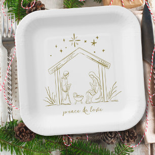 Modern Christmas Nativity peace love religious  Paper Plate