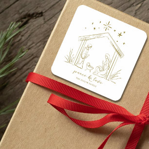 Modern Christmas Nativity peace love religious  Square Sticker