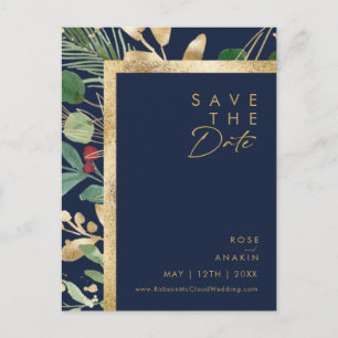 Modern Christmas   Navy Save The Date Postcard