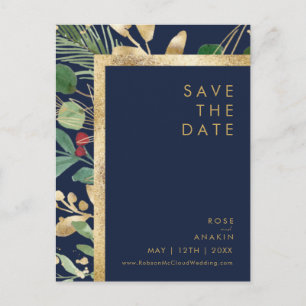 Modern Christmas Navy Save The Date Postcard