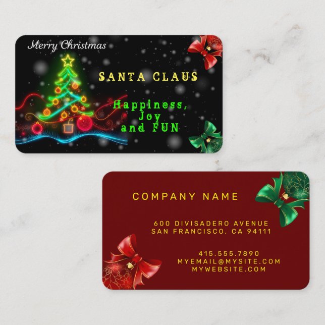 Modern Christmas Neon Holiday Collection Business Card (Front/Back)