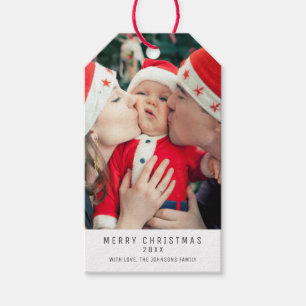 Modern Christmas New Year Family Photo Baby Image Gift Tags
