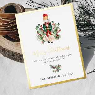 Modern Christmas Nutcracker Script Foil Holiday Postcard