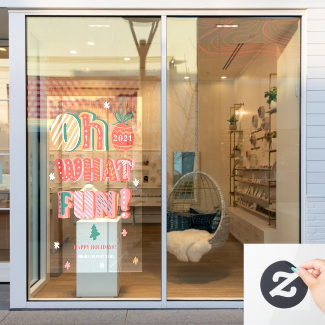 Modern Christmas Oh What Fun hand lettered Window Cling (Store Window)