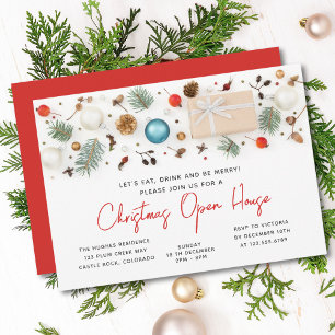 Modern Christmas Open House Festive Winter Holiday Invitation