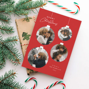 Modern Christmas Ornament 4 Photo Holiday Card