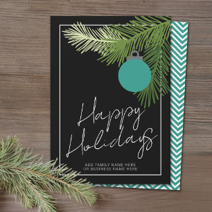 Modern Christmas Ornament - Black Aqua Non Photo Holiday Card