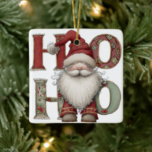 Modern Christmas Ornament   Santa Claus HO HO HO