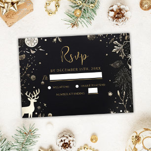 Modern Christmas Party Black Gold Festive Holiday RSVP Card