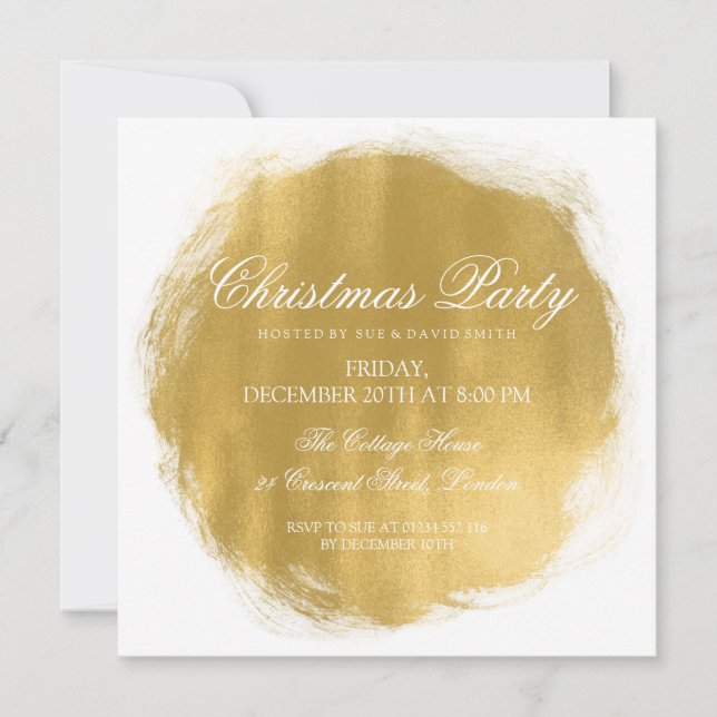Modern Christmas Party Gold Paint Look Invitation (Front)