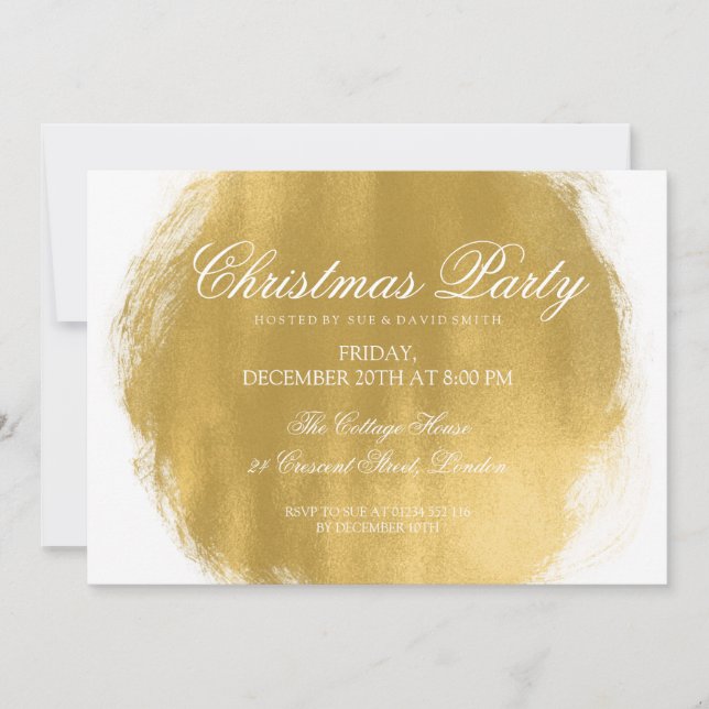 Modern Christmas Party Gold Paint Look Invitation (Front)