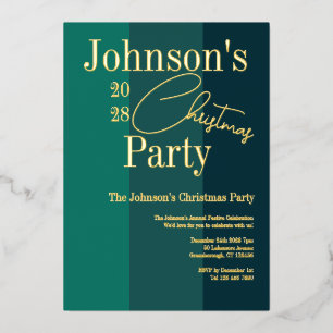 Modern Christmas Party Invitation Green Real Gold
