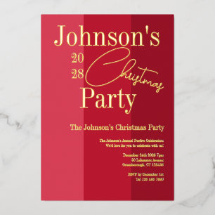Modern Christmas Party Invitation Red Real Gold