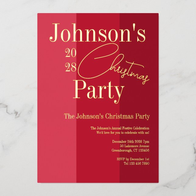 Modern Christmas Party Invitation Red Real Gold (Front)