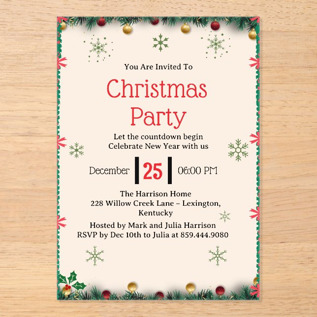 Modern Christmas Party Invitation Template (Front)