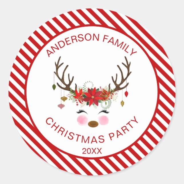 Modern Christmas Party Personalised Reindeer Seal (Front)