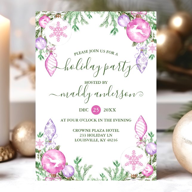 Modern Christmas Party Pink Purple Watercolor Holiday Card (Creator Uploaded)