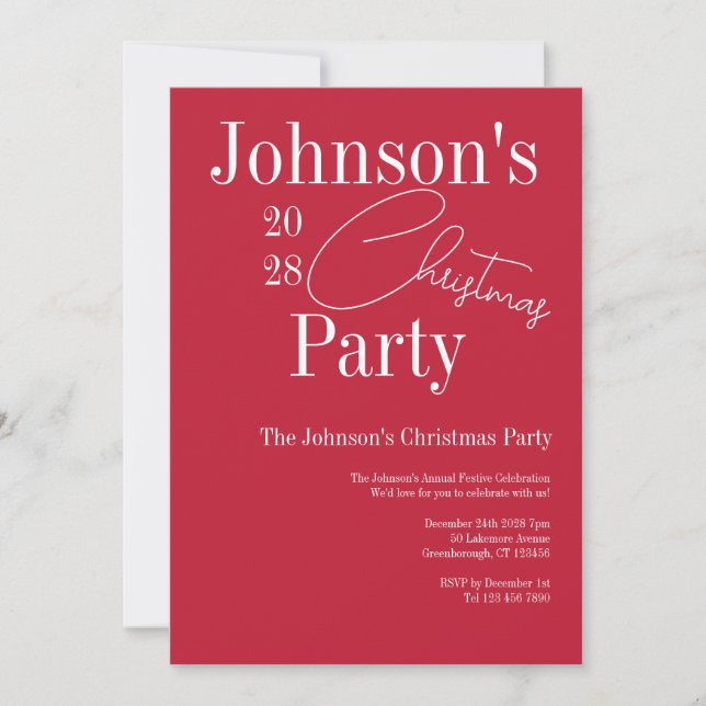 Modern Christmas Party Red Invitation (Front)