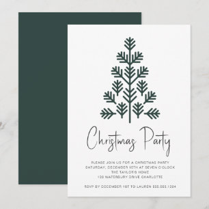 Modern Christmas Party Tree Green Invitation