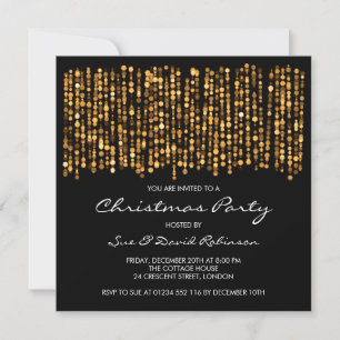 Modern Christmas Party Twinkling Lights Gold Invitation