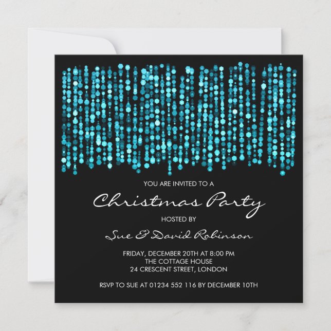 Modern Christmas Party Twinkling Lights Turquoise Invitation (Front)