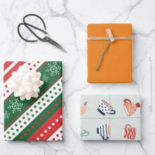 Modern Christmas pattern cute orange red green  Wrapping Paper Sheet