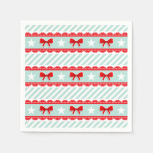 Modern Christmas Pattern With Bows And Stars Napkin