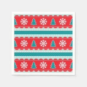 Modern Christmas Pattern With Snowflakes & Trees Napkin