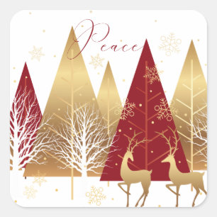 Modern Christmas Peace Holiday Red Gold Square Sticker