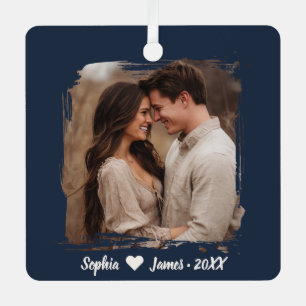 Modern Christmas Personalised Couple Photo Metal Tree Decoration
