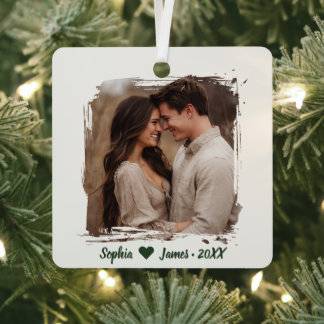 Modern Christmas | Personalised Couple Photo Metal Tree Decoration