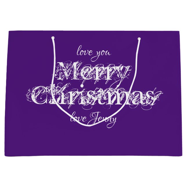 Modern Christmas Personalised Name Cool Purple Large Gift Bag (Front)