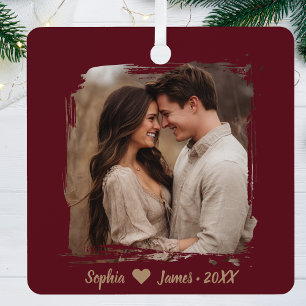 Modern Christmas   Personalized Couple Photo  Metal Tree Decoration