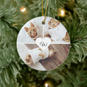 Modern Christmas Pet Monogram Three Photo Collage Ceramic Tree Decoration