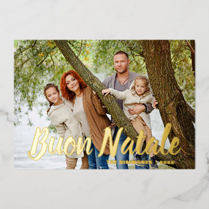Modern Christmas Photo Buon Natale Gold Foil Holiday Card