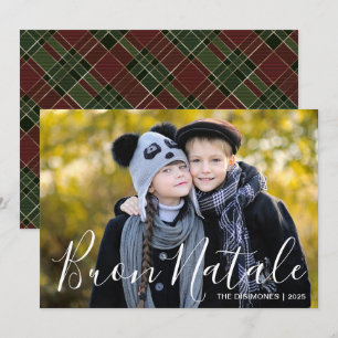 Modern Christmas Photo Buon Natale Plaid Holiday Card