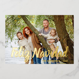 Modern Christmas Photo Feliz Navidad Gold Foil Holiday Card