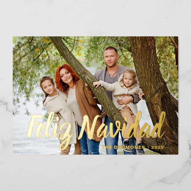 Modern Christmas Photo Feliz Navidad Gold Foil Holiday Card (Front)