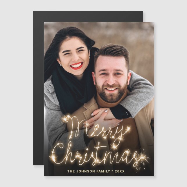 Modern Christmas PHOTO Holiday Magnetic Card (Front/Back)