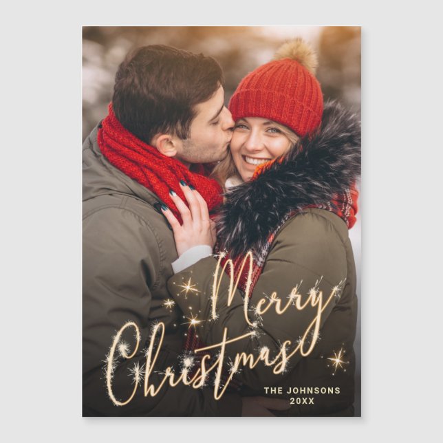 Modern Christmas PHOTO Holiday Magnetic Card (Front)