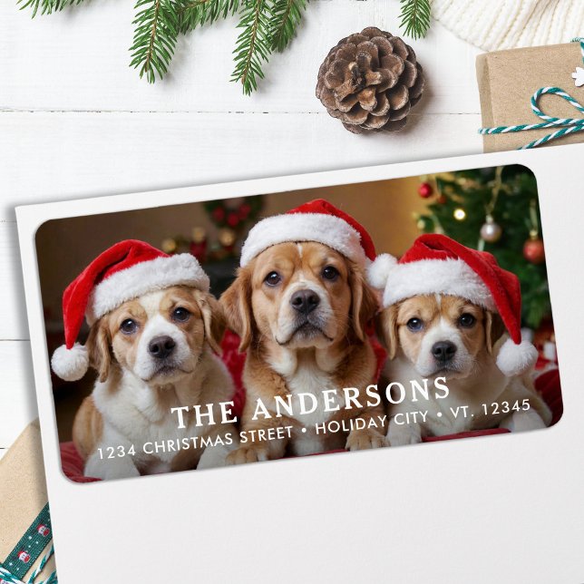 Modern Christmas Photo Personalised Return Address Label (Creator Uploaded)