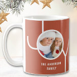 Modern Christmas Photo Rust Coffee Mug<br><div class="desc">This modern Christmas Holiday mug is decorated with the word JOY on a rust background.
Easily customisable with your photo and name.</div>