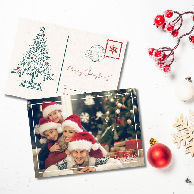 Modern Christmas Photo Season Greetings Postcard  (Creator Uploaded)
