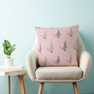 Modern Christmas Pillow in Pink & Green