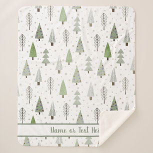 Modern Christmas Pine Trees Sage Green Custom Sherpa Blanket
