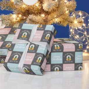 Modern Christmas Pink and Blue pattern Wrapping Paper
