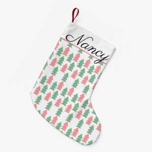 Modern Christmas Pink Green Christmas Trees Small Christmas Stocking