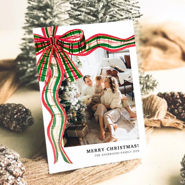 Modern Christmas Plaid Bow Family Photo  Holiday C (Modern Christmas Plaid Bow Family Photo Holiday C)