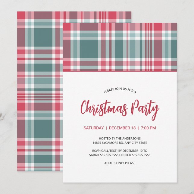 Modern Christmas Plaid Party Invitation (Front/Back)